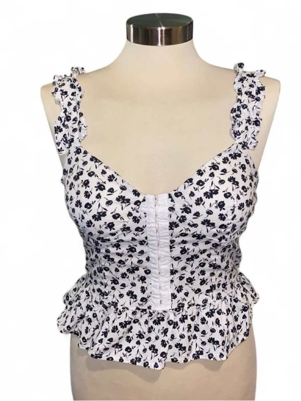 White Floral Ruffle Corset Style Top